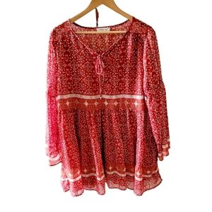 Indigo Soul Bohemian Hippie Festival Baby Doll Dress Tunic XL Burnt Orange
